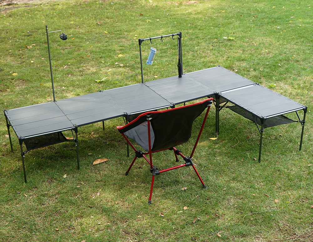 Spliced outdoor aluminum camping table folding with nylon mesh holder